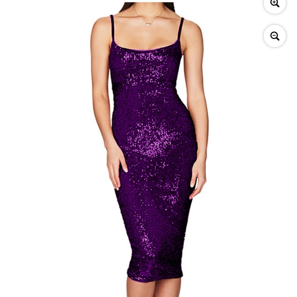 Sequined Purple Midi Slip Dress with Thin Straps